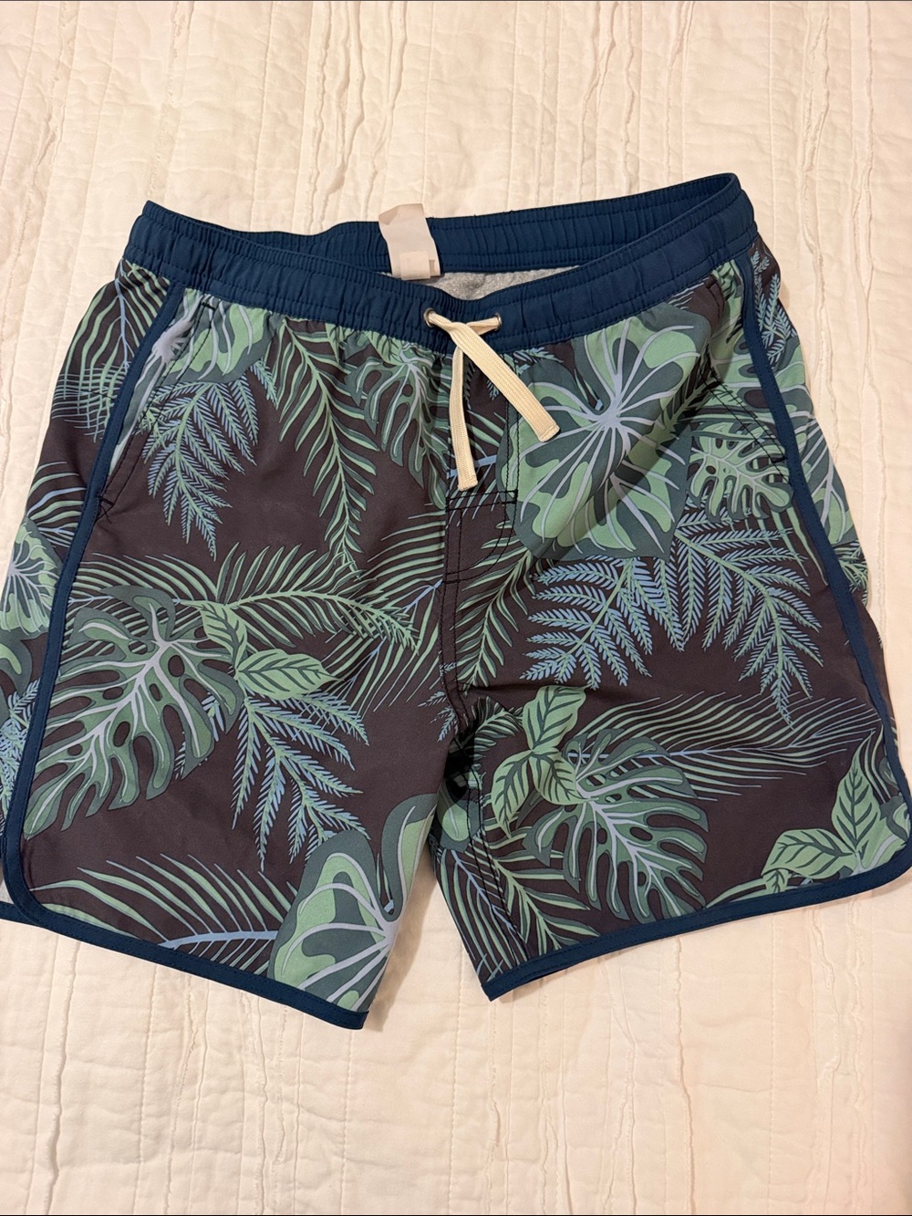 Fair Harbor Boys Tropical Leaf Swim Shorts - Navy & Green size L